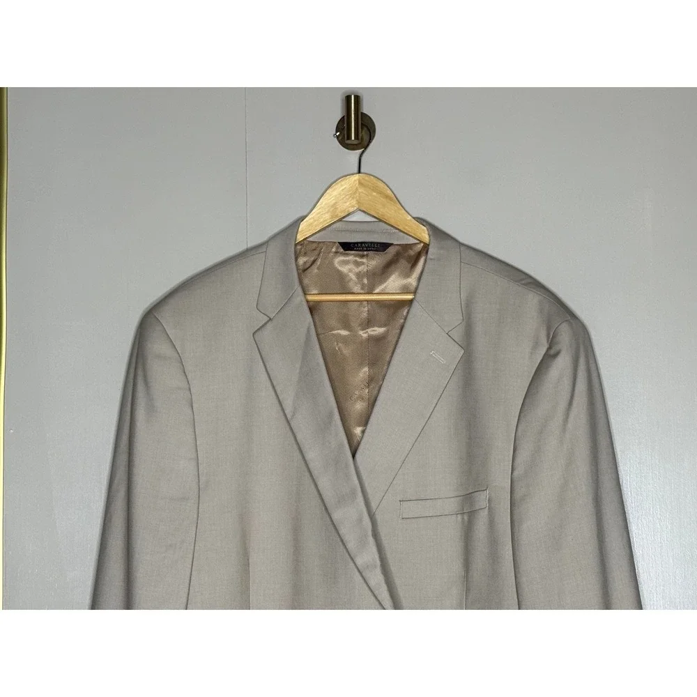 Caravelli Italy Mens Beige Oxford 2B Blazer Superior 150s Sport‎ Coat 44R 54R